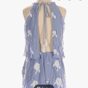 Women's Blue Floral Embroidered Romper